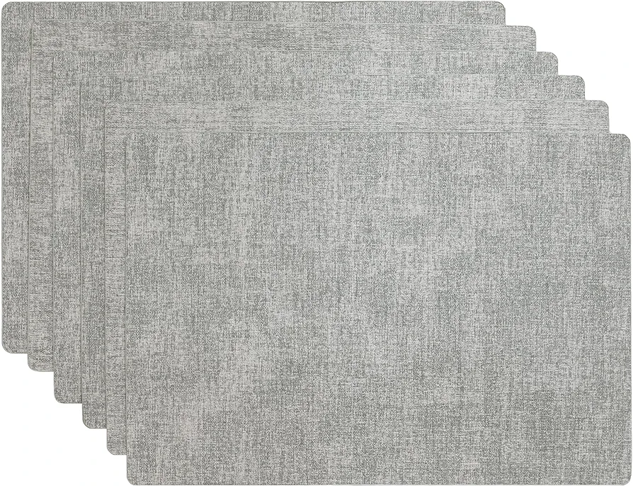 Placemats Set of 6 Heat Resistant Waterproof Oilproof Wipeable Anti Slip Faux Leather Vinyl Table Mats for Kitchen Dining Party Outdoor (Grey, Set of 6)
