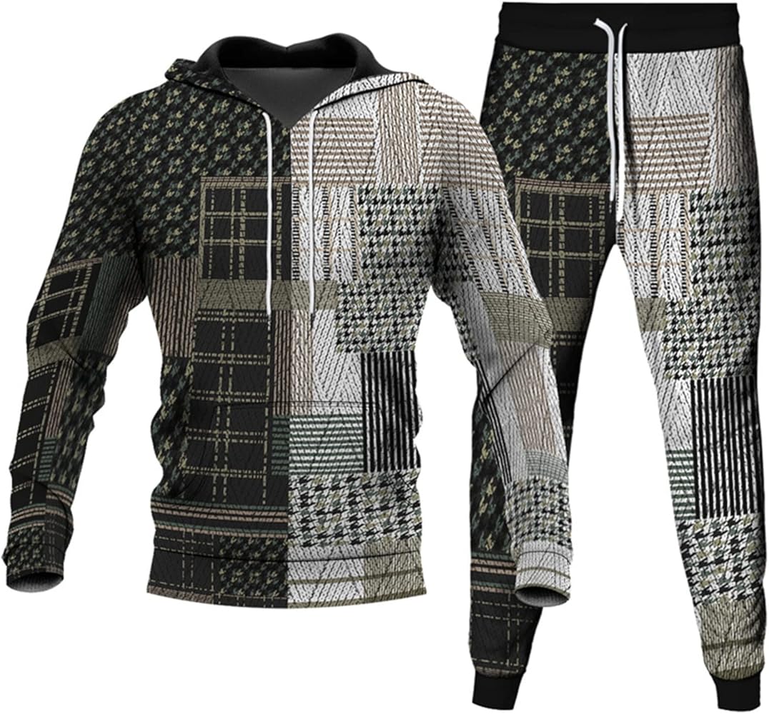 Muscularfit Long Sleeve Two Piece Gym Sets Running Sports Tracksuit Set Vintage Color Block Long Sleeve Hooded Sweatshirt Set
