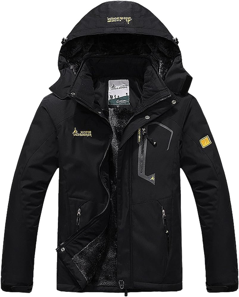 Pooluly Men's Waterproof Windproof Rain Snow Jacket Hooded Fleece Ski Coat
