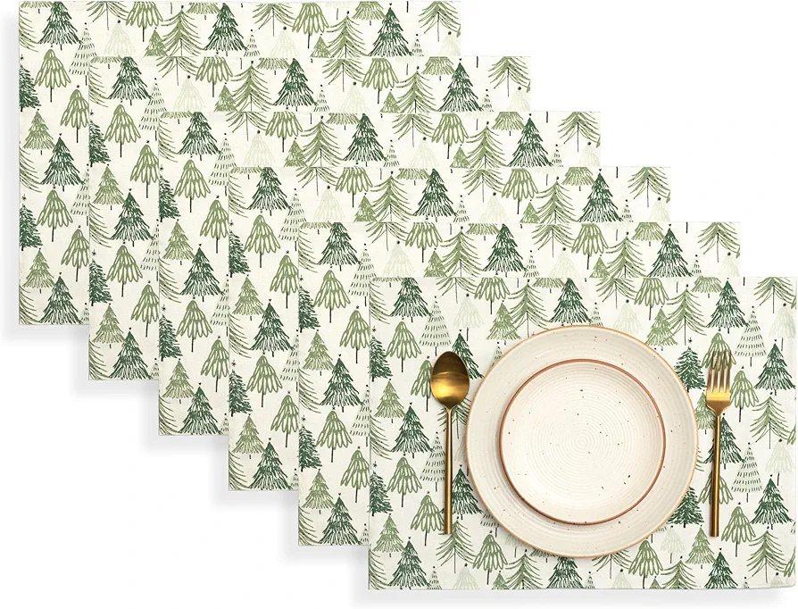 Folkulture Christmas Placemats Set of 6 or Woven Placemats, 100% Cotton Table Placemats Heat Resistant Placemats or Cloth Placemats Washable for Boho or Farmhouse Decor 14" x 19" (Christmas Story)