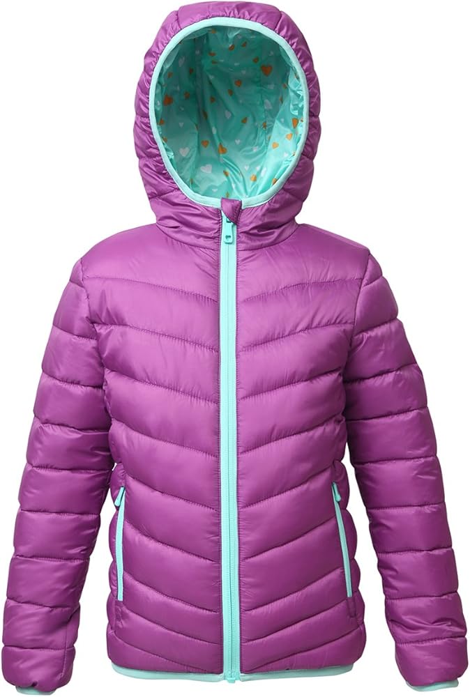 Rokka&Rolla Girls' Reversible Lightweight Puffer Jacket Hooded Water-Resistant Winter Coat