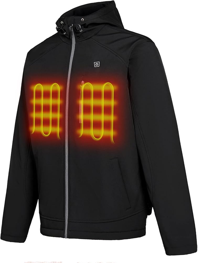 PROSmart Men's Heated Jacket Waterproof Heating Jacket with Hood and 12Volt Battery Pack (Black)