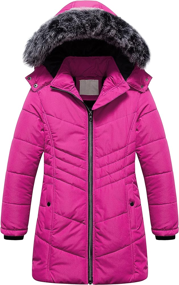 Pursky Girls' Warm Winter Coat Long Parka Fleece Lined Waterproof Puffer Jacket With Removable Hood