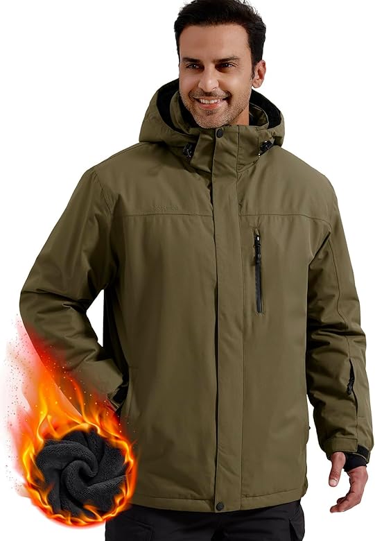FREE SOLDIER Men's Waterproof Ski Snow Jacket Fleece Lined Warm Winter Rain Jacket with Hood Fully Taped Seams