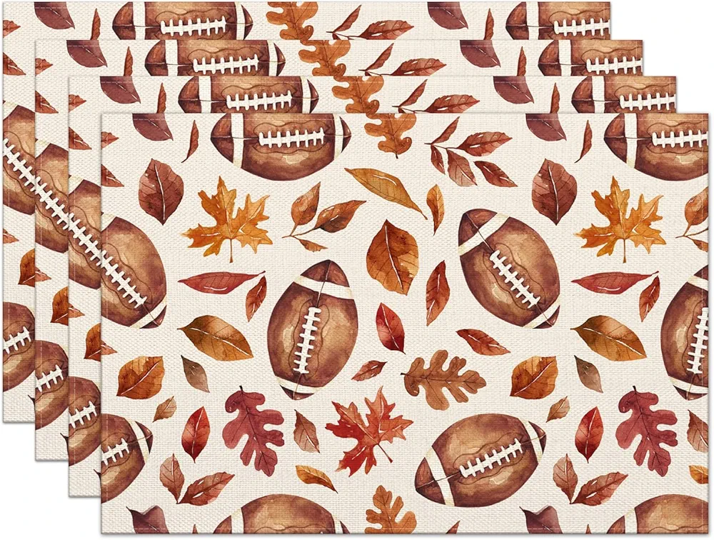 Fall Placemats Set of 4,12x18 Inch Pumpkins with Maple Leaves Heat-Resistant Place Mats,Seasonal Autumn Table Decors for Farmhouse Kitchen Dining Thanksgiving Holiday Party
