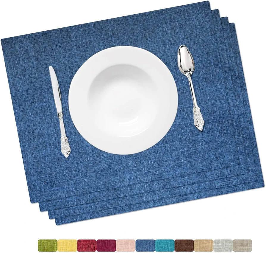 Placemat Set-Washable Place Mats for Parties, Elegant Table Mats for Kitchen Table, Set of 4 Dining Table Placemats, Heat-Resistant Cloth Placemats for Indoor and Outdoor,13x19-Navy Blue