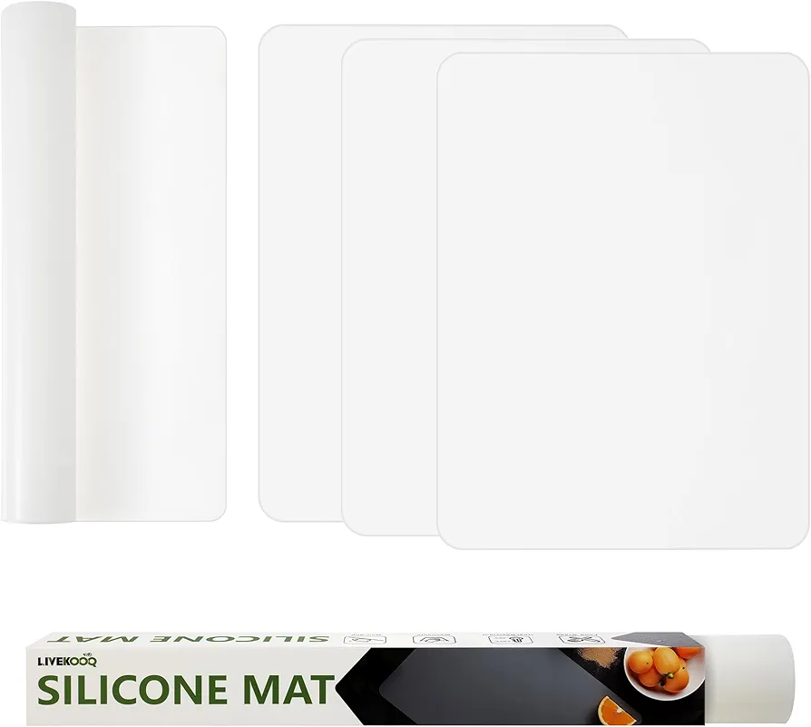 Silicone Mat for Kitchen Counter, Silicone Mat Trimable to Size (Translucent, 15.7×11.8inch-4pcs), BPA-Free Silicone Placemat, Heat-Resistant NonSlip Table Mat for Air Fryer, Countertop Protector Mat