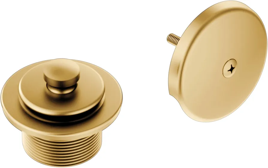 Moen Brushed Gold Push-N-Lock Tub and Shower Drain Kit with 1-1/2 Inch Threads, Plug and Overflow Cover, T90331BG