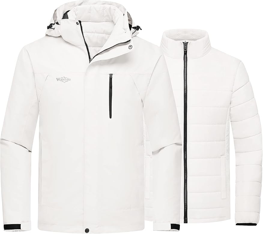 Wantdo Men's Waterproof 3 in 1 Ski Jacket Warm Winter Coat Windproof Snowboarding Jackets with Detachable Puffer Coat