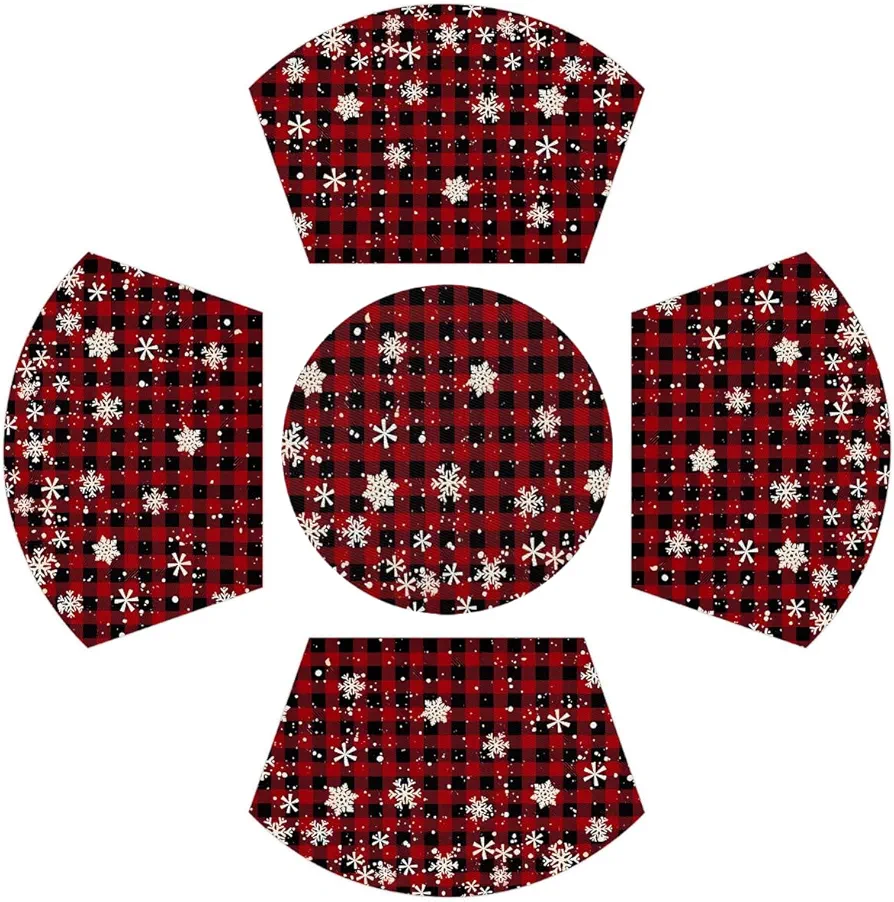 Wedge Placemats Christmas Heat Resistant Placemats, Xmas Snowflake Set of 4 Wedge Table Mats and 1 Round Placemat for Kitchen Dining Table, Cloth Placemat Indoor Decor