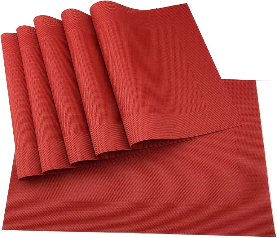 Gugrida Vinyl Red Placemats Heat Resistant Dining Table Mats Non-Slip Washable Place Mats Set of 6 （Red）