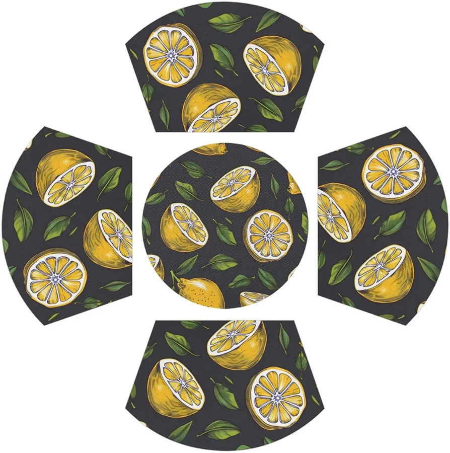 Wedge Placemats with Centerpiece Round Mat Set of 5 Round Table Placemats Heat Resistant Table Mats Washable Dining Table Placemats Fruit - Lemon (5)