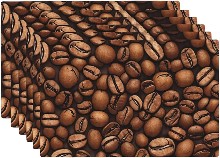 4 Pieces Linen Placemats Set Funny Roasted Coffee Beans Farmhouse Place Mats 18x12 in Faux Linen Table Mats Heat-Resistant Placemats Washable Place Mat for Kitchen Table Dining Decor