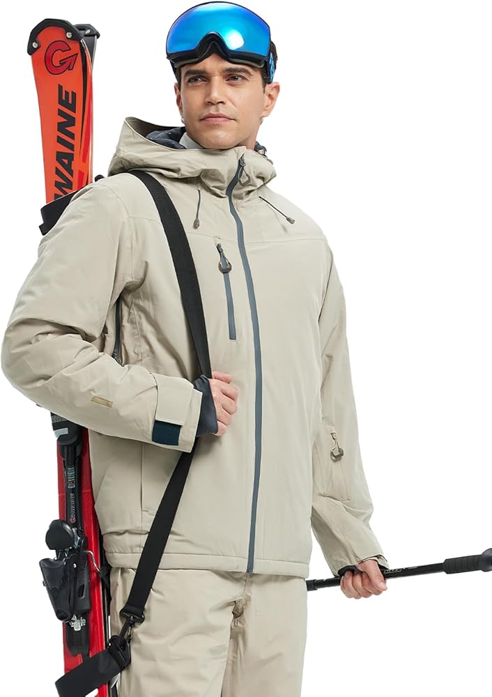 fit space Men's Ski Jacket Waterproof Winter Snow Rain Coat Alpine Windbreaker Insulated Hooded