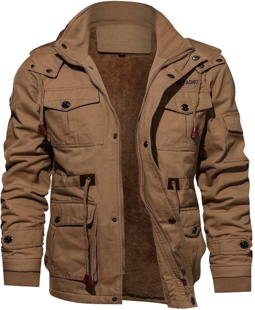 Men's Thickened Winter Coat Skiing Jacket With Hood Waterproof Hiking Fishing Travel Fleece Jacket Parka Coat