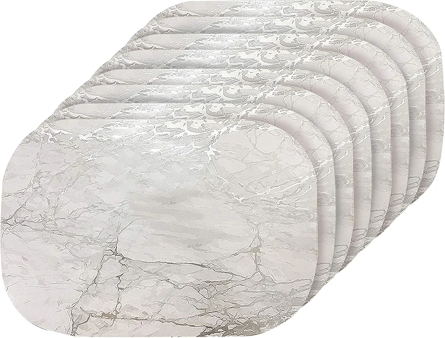 Dainty Home Marble Place Mats, Washable Placemats in Silver, 12" x 18" Set of 8, Heat Resistant Placemats, Non Slip, Table Mat, Table Placemats, for Kitchen Placemats, Dining Placemats, Decoration