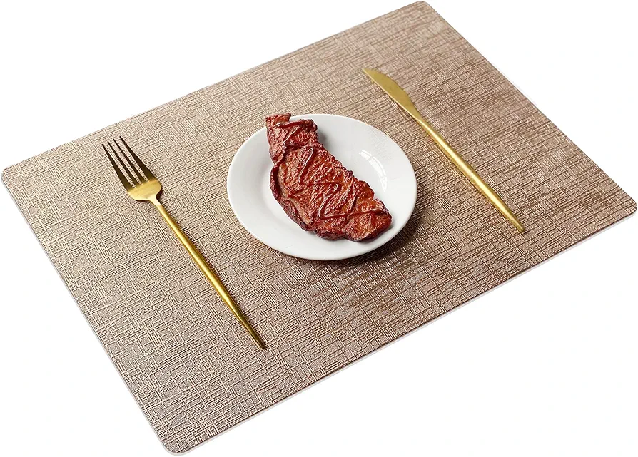 Faux Leather Heat Resistant Placemats for Dining Table Set of 6, Waterproof Wipeable Washable Table Mats, Easy to Clean Anti-Slip Place Mats for Kitchen Coffee Dining Room, 12" x 17"