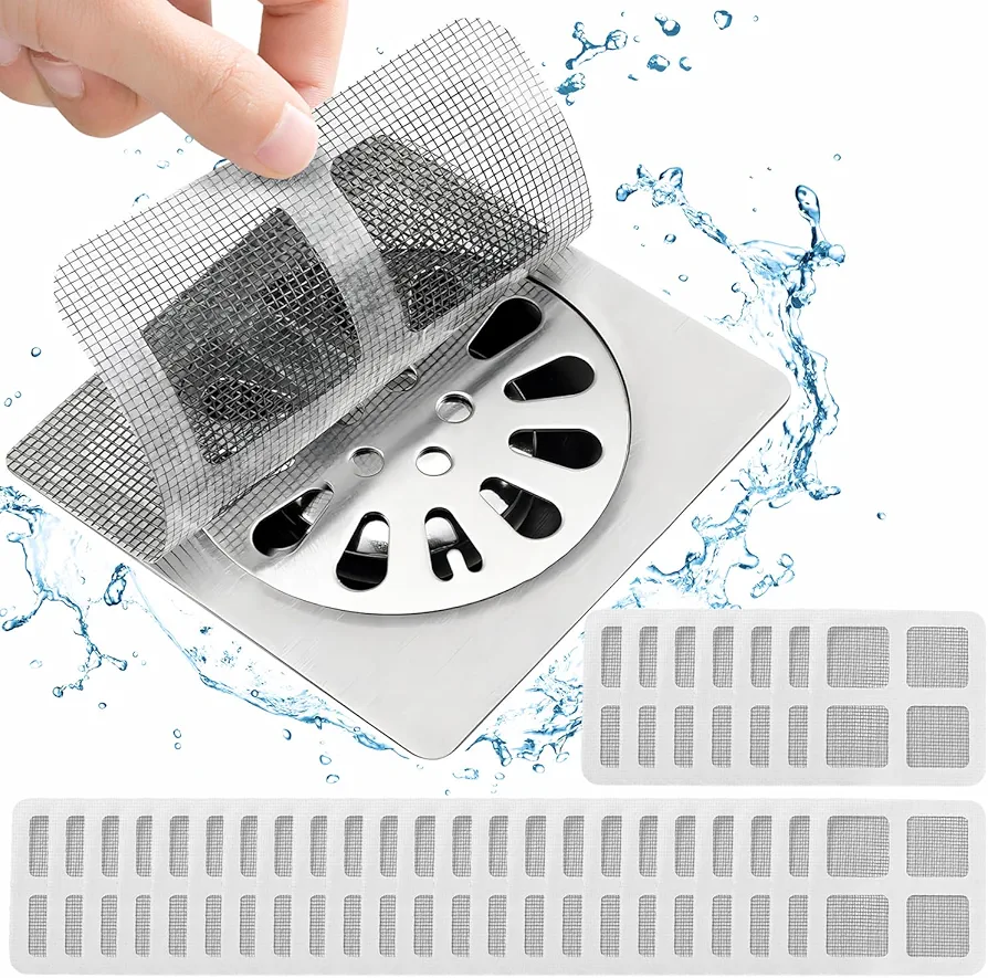 100PCS Pack,4"" X 4"" Disposable Shower Drain Cover Hair Catcher Shower Drain Mesh Stickers, Bathroom, Laundry, Bathtub, Kitchen, Sink, for Human and pet Hair, White