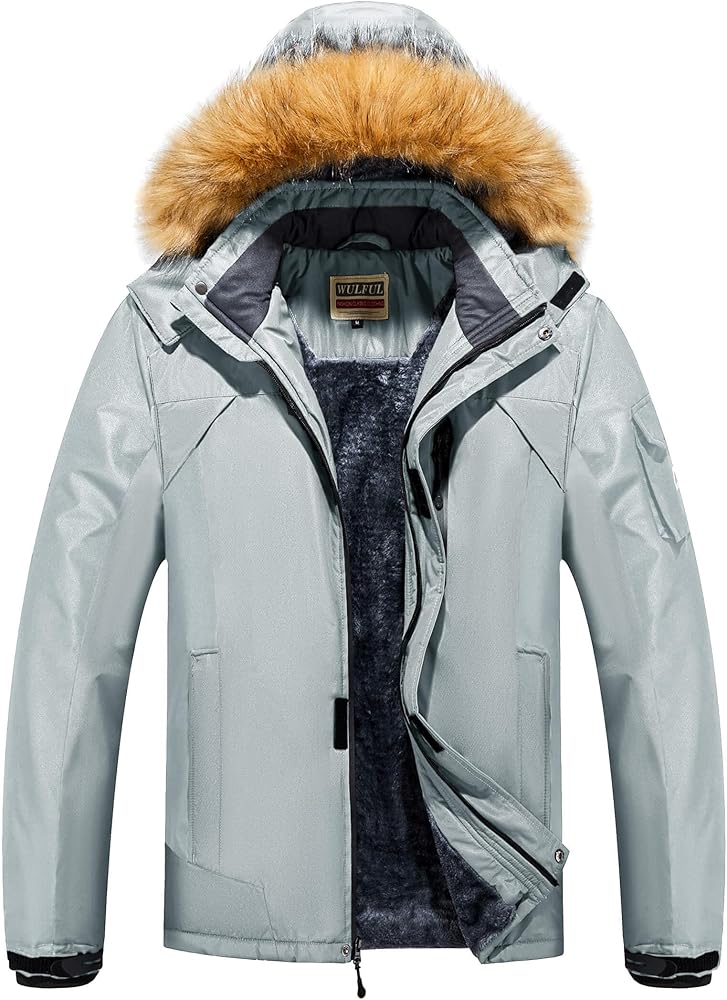 WULFUL Men's Waterproof Ski Jacket Warm Winter Snow Coat Mountain Windbreaker Hooded Raincoat