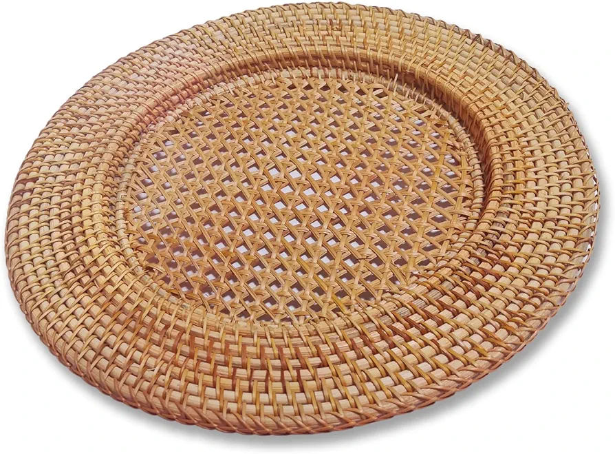 12.6IN (32CM) Straw Hat-Shaped Rattan Placemat Rattan Fruit Plate Snack Tray Natural Handmade Rattan Heat-Resistant Placemat Heat Insulation Pad Tea CeremonyAccessories Rattan Tripod