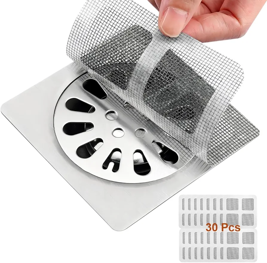 30Pcs Disposable Shower Drain Hair Catcher, Bathroom Drain Hair Catcher, Shower Drain Hair Catcher Mesh Stickers, Drain Mesh Cover, Drain Mesh Strainer Suitable for Bathroom, Bathtub, Kitchen