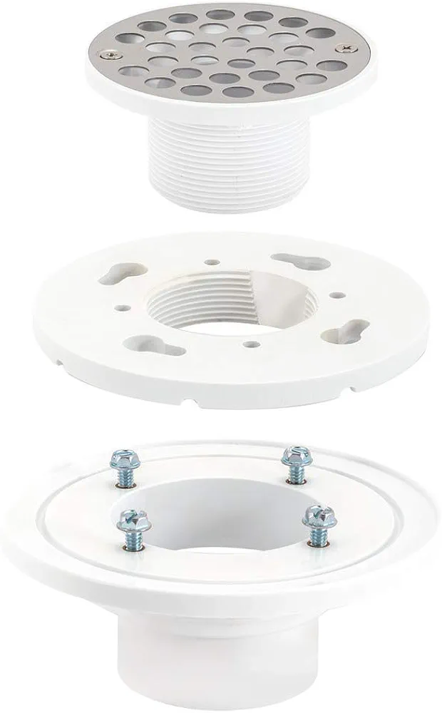 EZ-FLO 2 Inch x 3 Inch PVC Low Profile Floor & Shower Drain, Stainless Steel Grid, 15301