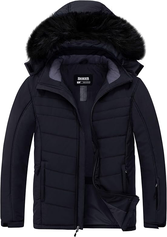 Skieer Men's Waterproof Ski Jacket Windproof Winter Coat Hooded Puffer Jacket Snowboard Rain Jacket