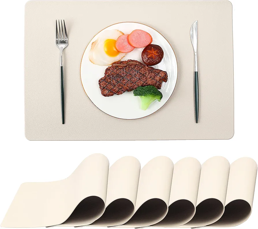 Outdoor Placemats Set of 6, Beige Washable Heat Resistant Place Mats for Dining Table Mats (Beige6)
