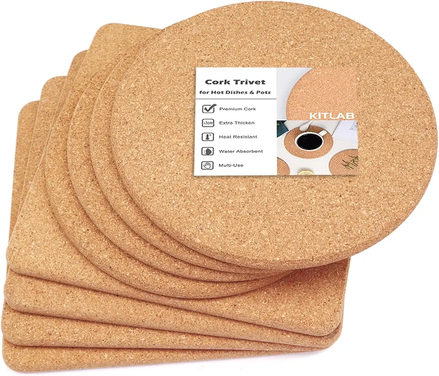 Cork Trivet, High Density Fine Particle Thick Cork Trivets for Hot Dishes, 8 Inch Heat Resistant Cork Coaster, Cork Placemats Cork Hot Pads for Hot Pots and Pans, 8 Pcs