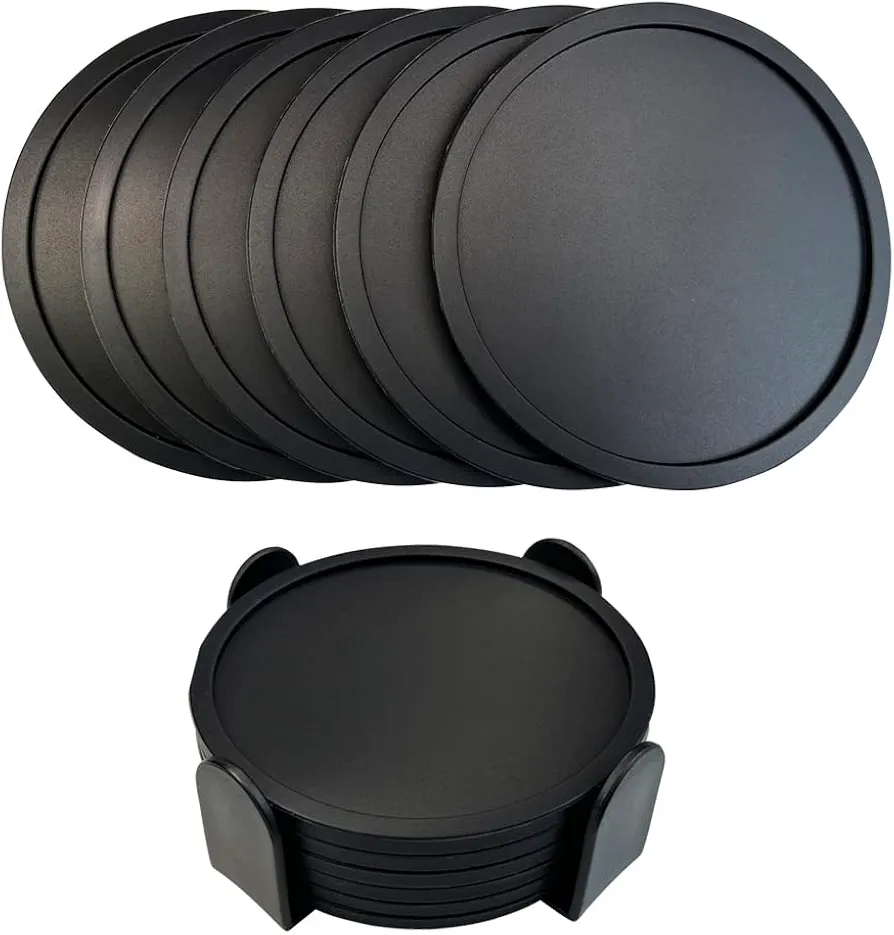 6 Pieces Silicone Coasters, Cup Coasters for Drinks, Heat Resistant Glass Cushion, Coffee Coaster for Table, Desk, Kitchen, Office, Bar Furniture Protection, Hot Cup Mat (Black)