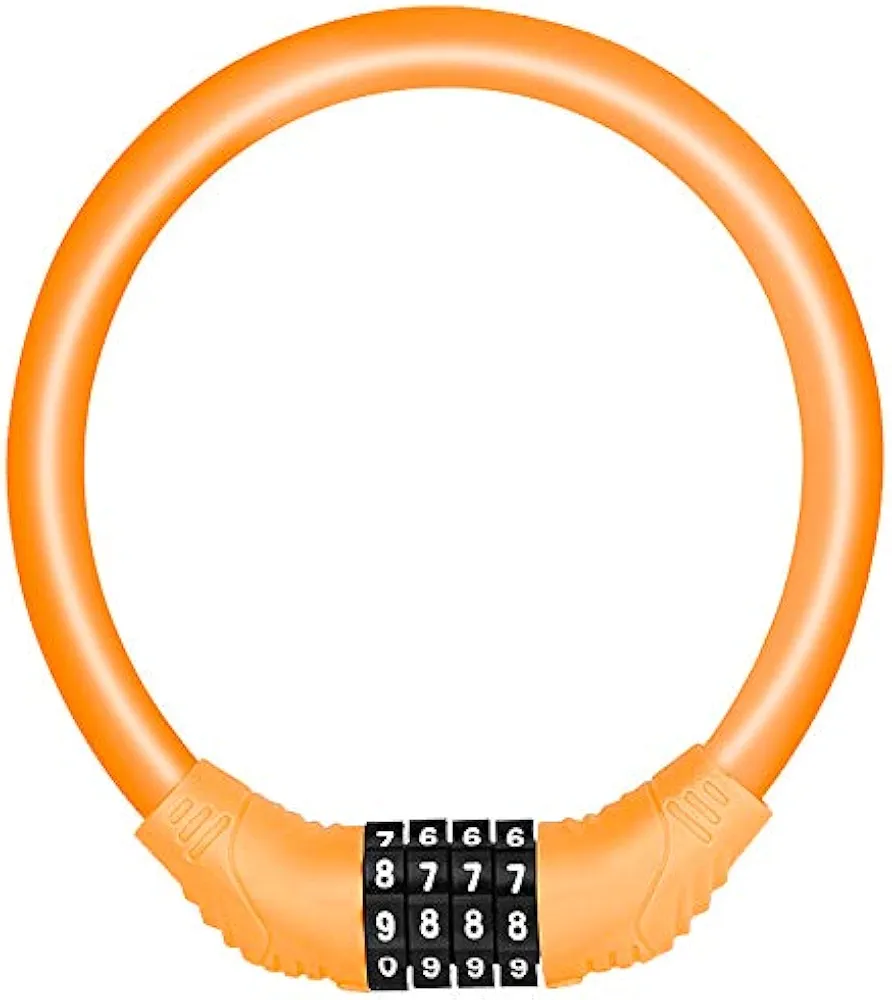SPROUTER Bike Cable Lock Combo Cable Bicycle Lock, Portable Code Bicycle Lock with 4-Digit Combination Lightweight Bike Cable Lock, Anti-Theft Bike Lock for Kid Bike Moutain Bike,12CM Diameter, Orange