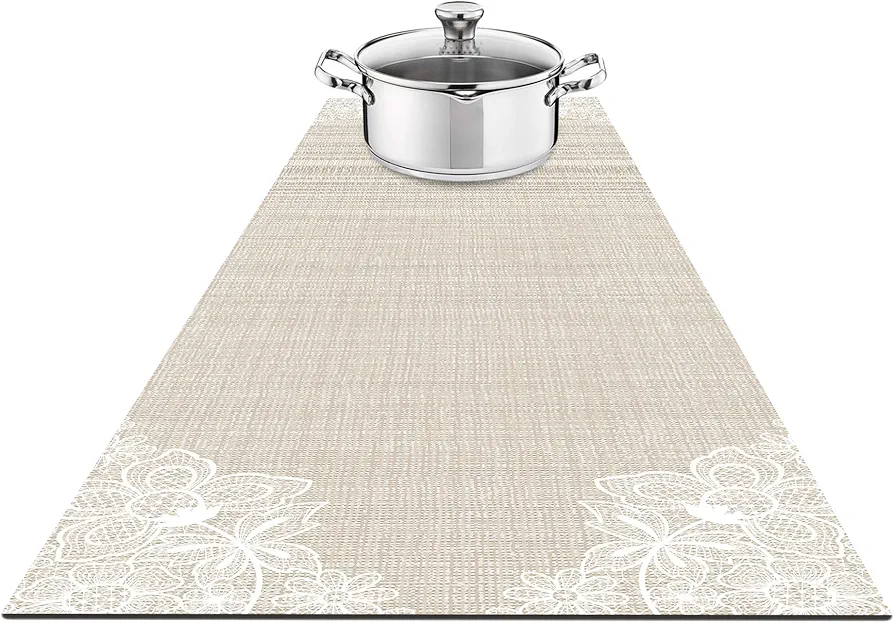 Hotrun 2 in 1 Heat Resistant Trivet & Table Runner, 47 Inches Long Trivet for Hot Pots and Pans, Handles Heat Up to 356F, Anti Slip, Waterproof, Ideal for Kitchen Countertops (Beige & Lace)