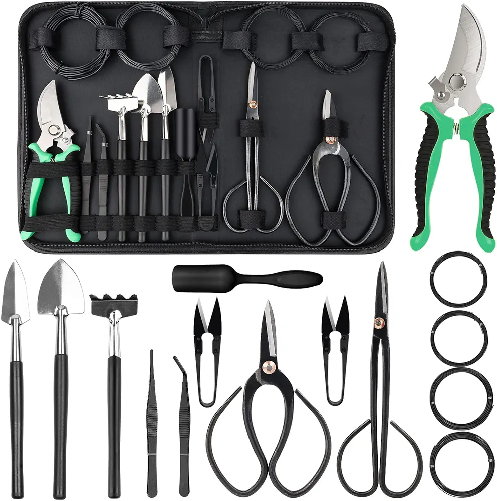 16PCS Bonsai Tools Kit with Bag,Gardening Succulent Tree Indoor Beginner Tool Kit with Bonsai Wire, Pruning Shears, Bonsai Scissors, Gardening Trimming Tools, Gifts for Women