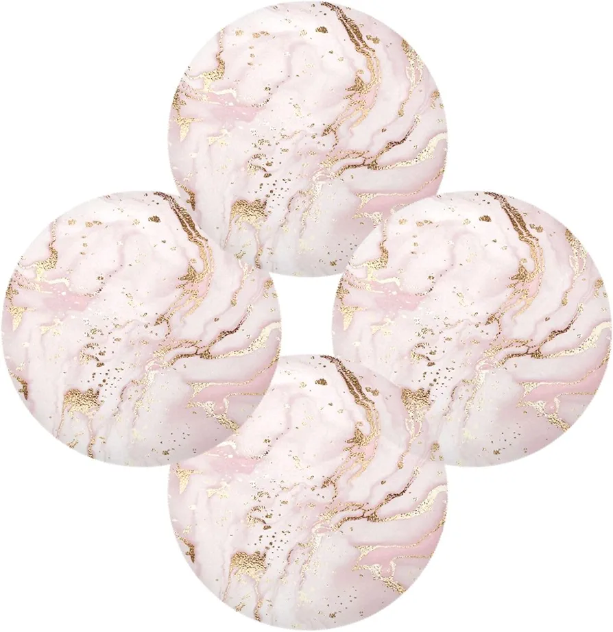Pink Golden Marble Texture Round Placemats Washable Polyester Table Mats Heat Resistant Placemats for Kitchen Dining Table Decoration and Family Parties Celebrations，Set of 4