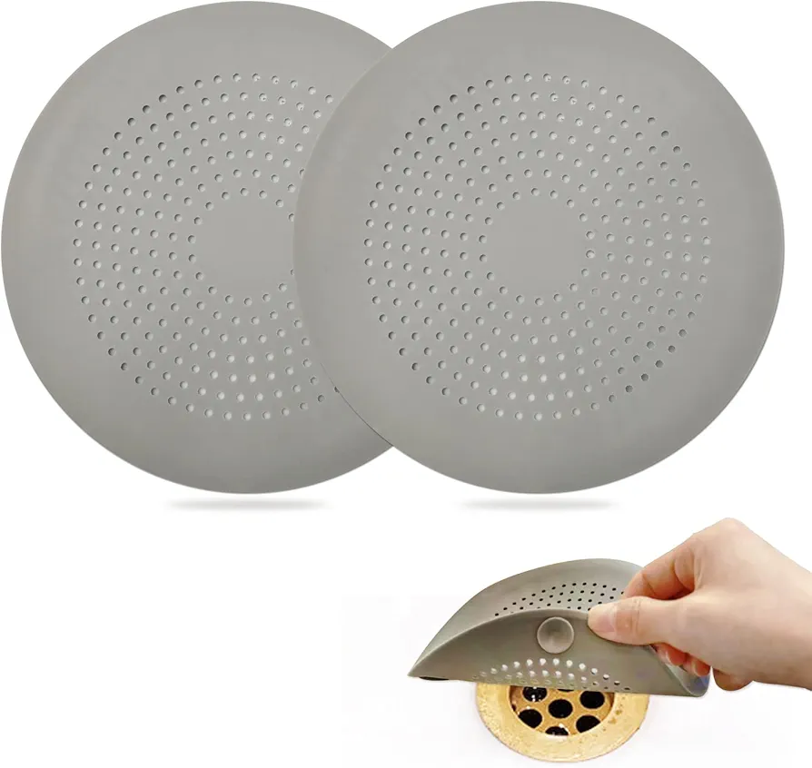Hair Catcher,Round Drain Cover for Shower Silicone Hair Stopper with Suction Cups,Easy to Install Suit for Bathroom,Bathtub,Kitchen 2 Pack(Grey)