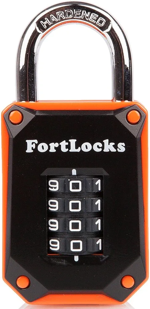 Gym Locker Lock - 4 Digit, Heavy Duty, Hardened Stainless Steel, Weatherproof and Outdoor Combination Padlock - Easy to Read Numbers - Resettable and Cut Proof Combo Code - 1 Pack Orange