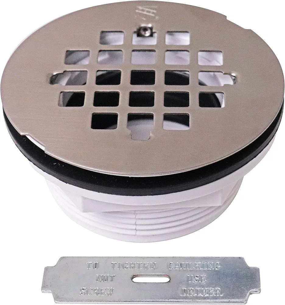 Westbrass D206P-50-07 2" No-Caulk PVC Compression Shower Drain with 4-1/4" Round Grid Cover, Satin Nickel (50-Pack)