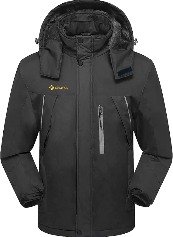 GEMYSE Men's Windproof Ski Jacket Warm Raincoats Snowboarding Hooded Parka With Multi-Pockets