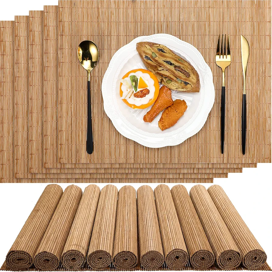 Patelai Set of 24 Bamboo Placemats 15.8x12 Inch Sushi Rolling Mat Japanese Style Bamboo Mat Natural Wicker Place Mats Washable Heat Resistant Table Mats for Dinner Kitchen Wedding Party(Bamboo Color)