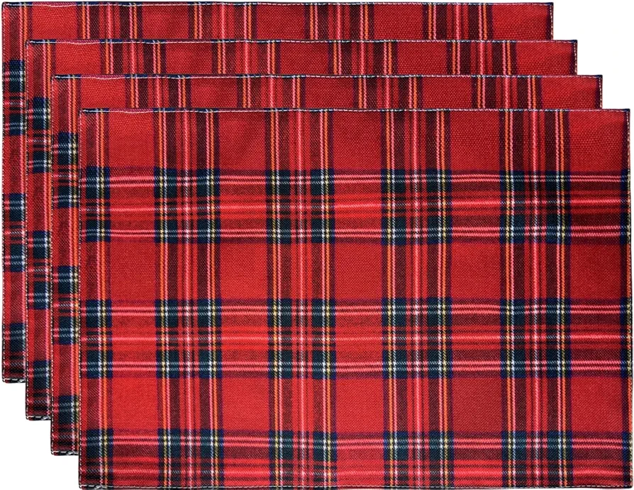 WAZAIGUR Placemats Christmas Table Mats Red Stripe Check Pattern Double Cloth Heat Resistant Place Mats Indoor Set of 4