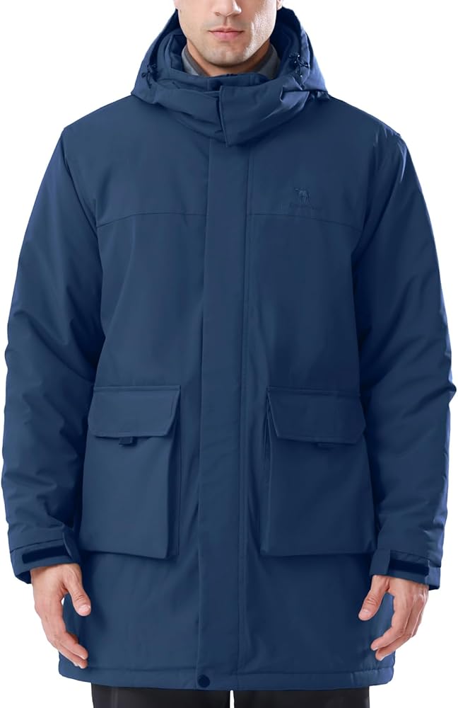 CAMELSPORTS Mens Winter Coats Long Warm Jacket with Hood Casual Quilted Puffer Parka Windproof Jackets