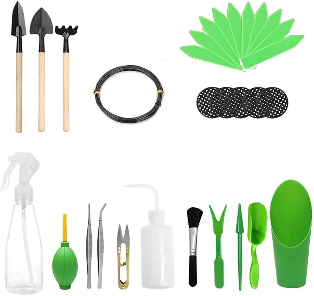 Bonsai Tools Set, 30 PCS Gardening Trimming Tools Set Bonsai Tree Succulent Care Kit Include Transplanting Tools Set, Scissors, Shovels, Rake for Beginners(Green)
