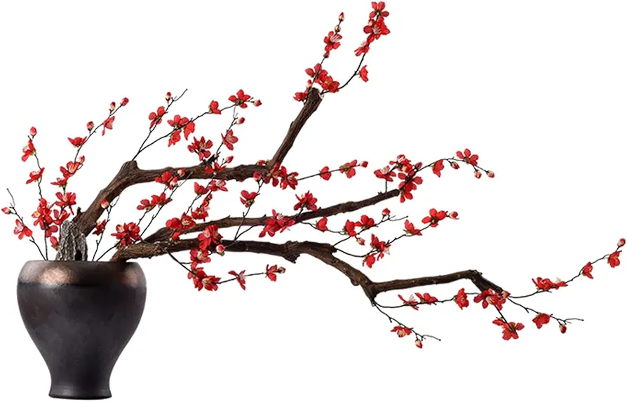 Fake Plants Artificial Bonsai Silk Peach Blossom Tree Plants with Ceramics Pots Fake Flowers Decorative Bonsai Plants for Home Office Décor Bonsai Tree