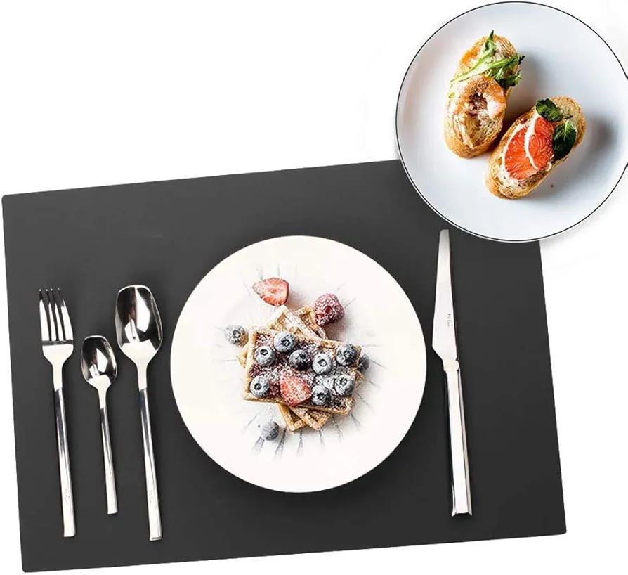 Silicone Placemat, Placemats for Dining Table, Kids and Toddler Placemats Set of 2, Waterproof Heat Resistant Non-Slip Table Mats, Easy to Clean (Black)
