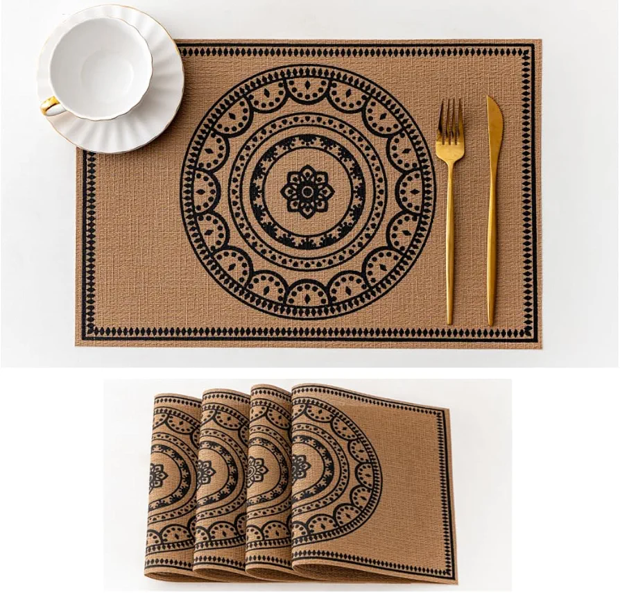 Placemat 4-Piece Set, Rectangular Vinyl placemats, Suitable for Kitchen Tables, Heat-Resistant, Non-Slip and Washable PVC placemats, 17.7 * 11 inches, Very Suitable for Parties, Christmas，