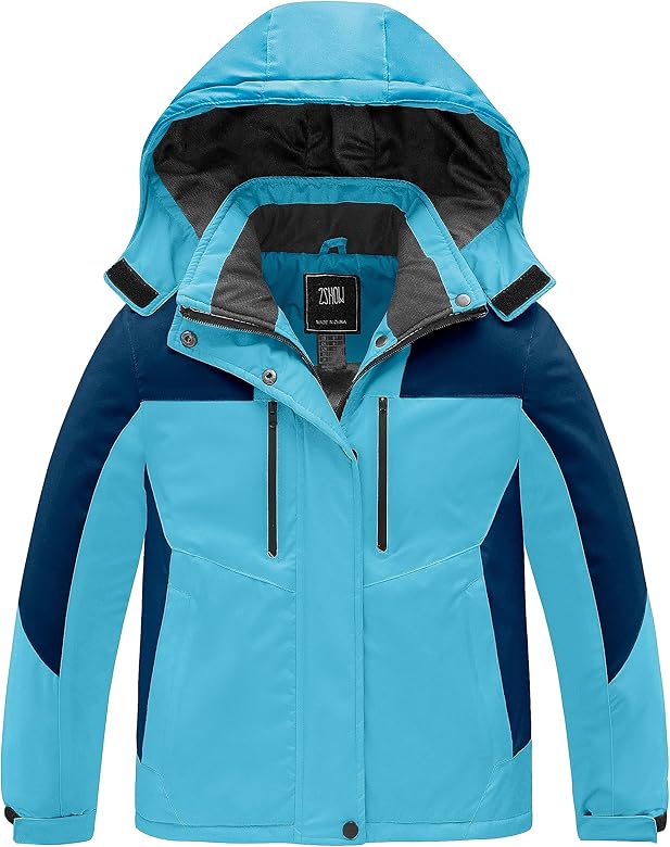 ZSHOW Girls' Ski Jacket Waterproof Fleece Raincoat Windproof Warm Winter Coat with Detachable Hood