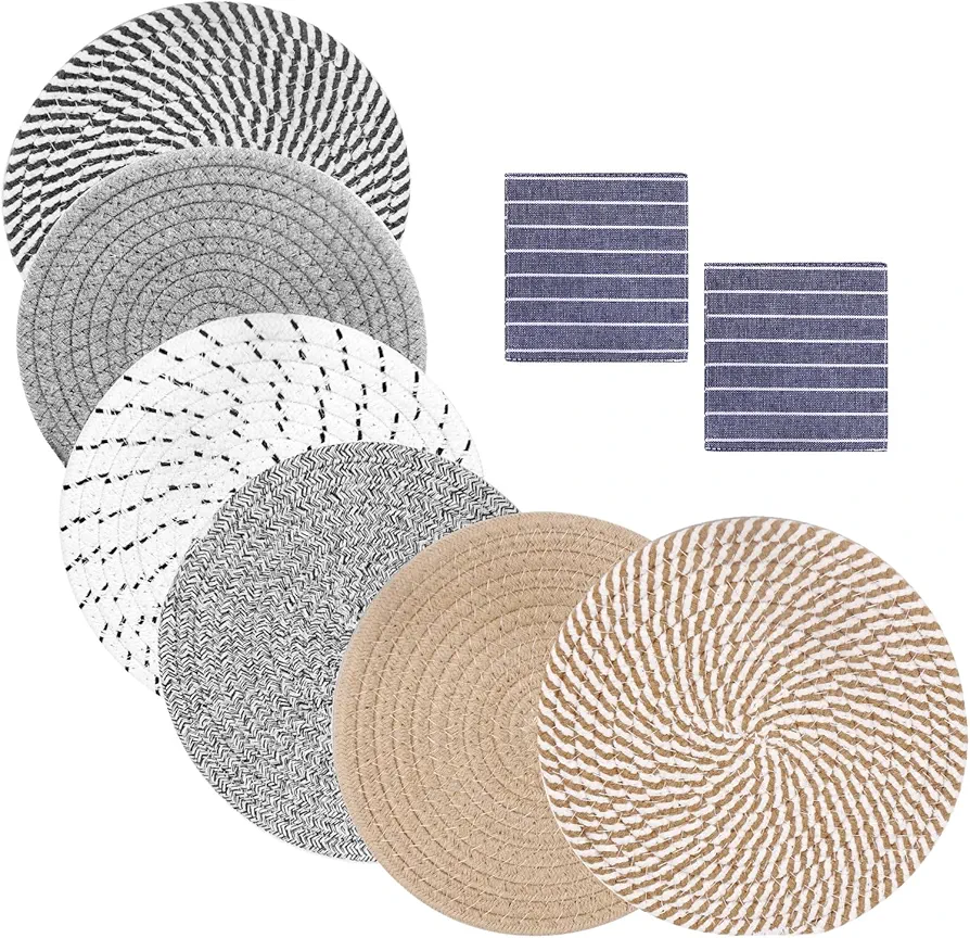 8 Inches Cotton Trivets for Hot Dishes Set of 8 Hot Pads for Plate Round Trivets for Hot Pots and Pans for Table Cotton Hot Plate Mat for Kitchen