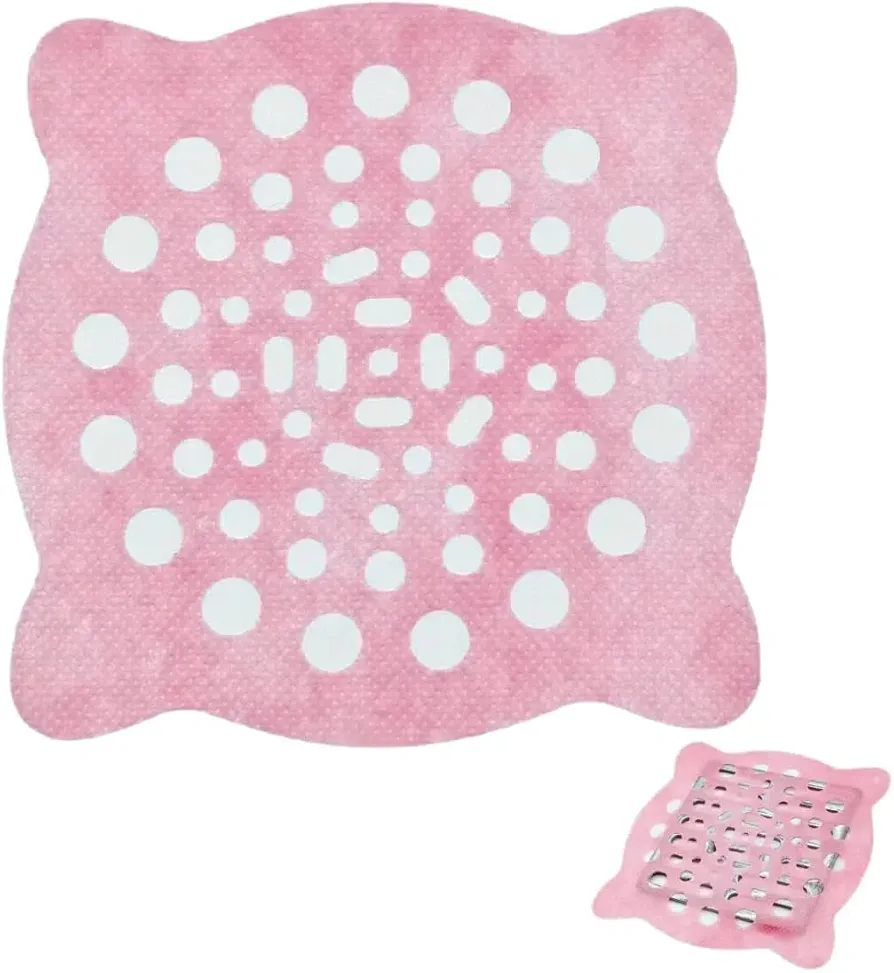 Disposable Shower Drain Hair Catcher: 20 Pack Mesh Stickers Drain Cover for Bathroom (Pink)