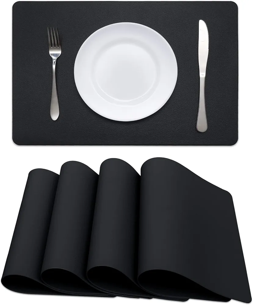 Faux Leather Halloween Placemats HeloHo Black Table Place Mats Set of 4 Waterproof Oilproof Heat Stain Resistant Placemats Washable Wipeable Placemat for Kitchen Dining Table Decoration Indoor Outdoor