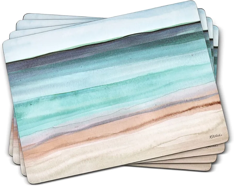 Pimpernel Coastal Shore Collection Placemats | Set of 4 | Heat Resistant Mats | Cork-Backed Board | Hard Placemat Set for Dining Table | Measures 15.7” x 11.7”